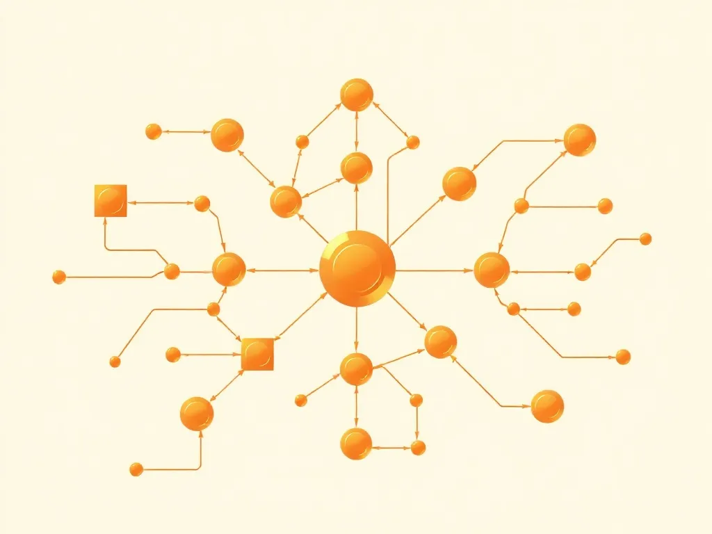 Abstract technical diagram of data flowing through nodes, mi